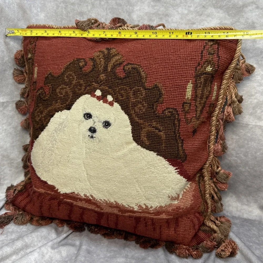 Vintage Handmade Needlepoint White Dog Maltese 15